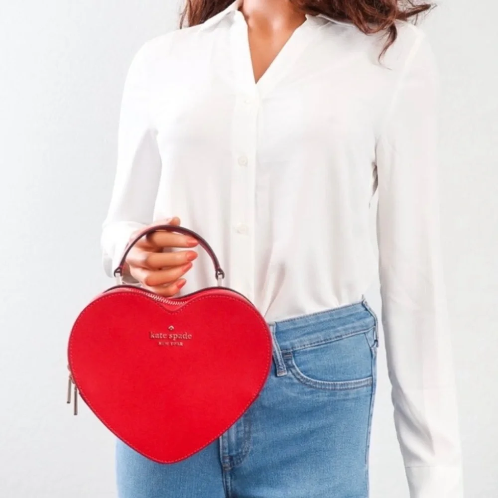 Kate Spade Love Shack Heart Crossbody Purse Leather Candied Cherry Red